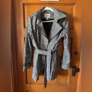 Carolina Belle Montreal, Women Tie Waist Plaid Jacket Coat, Black and White, M